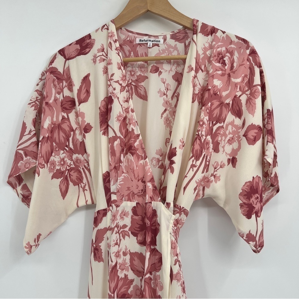 NWT Reformation Winslow Wrap Maxi Dress Side Slit SIZE S in Crista Pink Floral - Picture 7 of 8